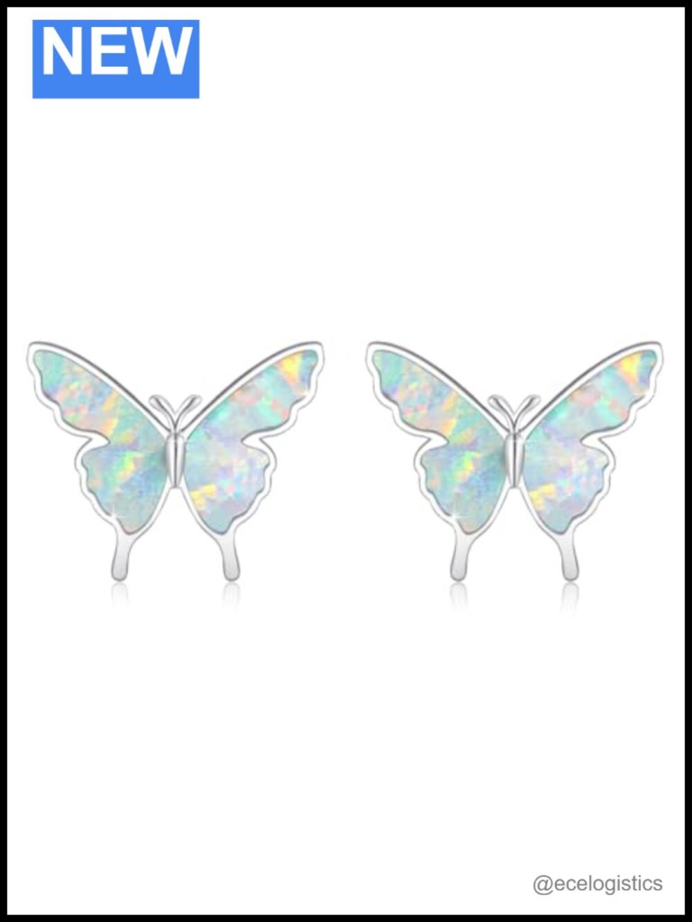925 Sterling Silver Opal Butterfly Stud Earrings Hypoallergenic